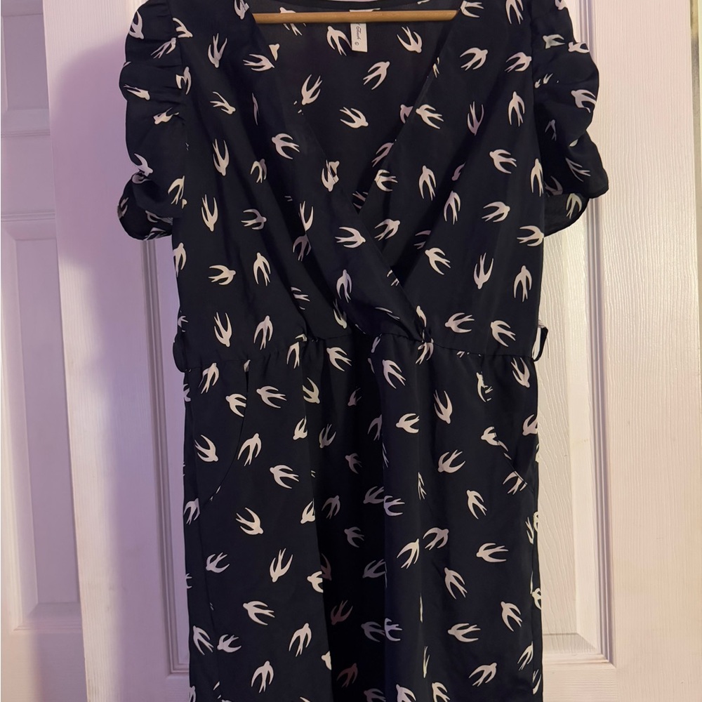 Final Touch Black And White Bird Pattern Dress - image 1